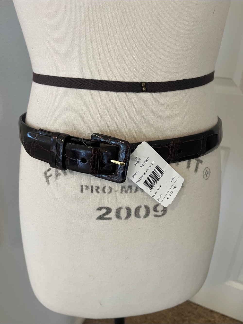 Brown genuine, alligator Leather Belt with Gold Buckle